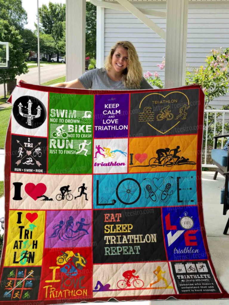 I Love Triathlon Quilt Blanket