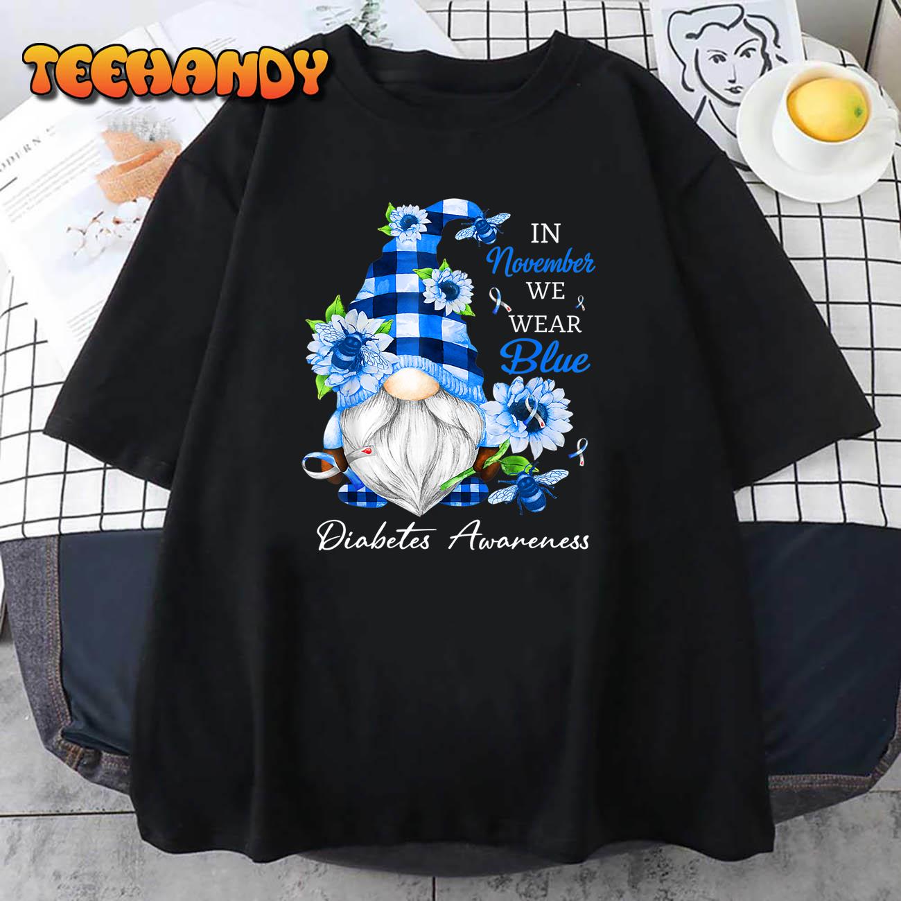 In November We Wear Blue Gnome Diabetes Awareness T-Shirt