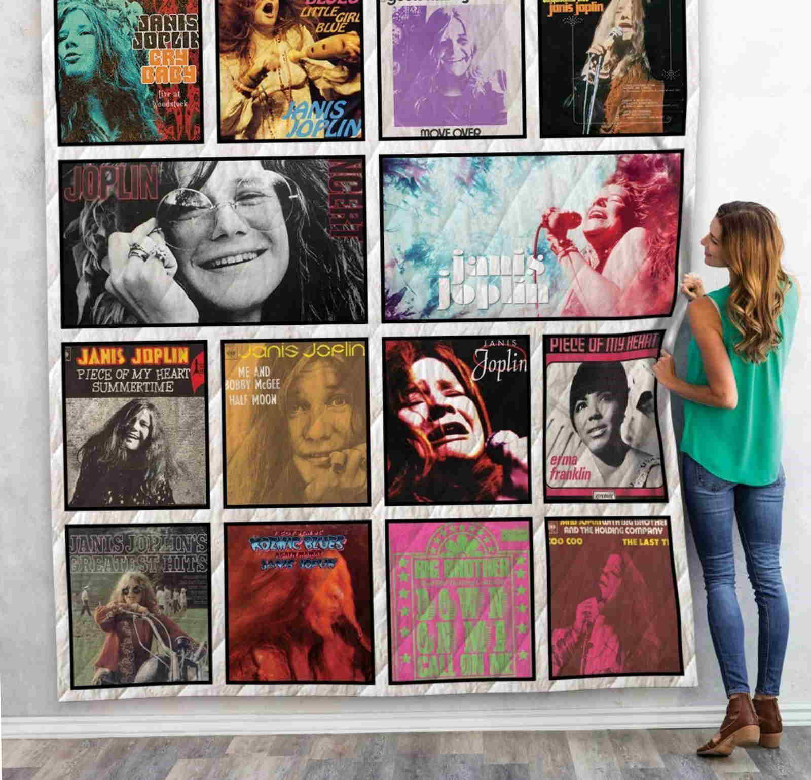 Janis Joplin Singles Albums Quilt Blanket