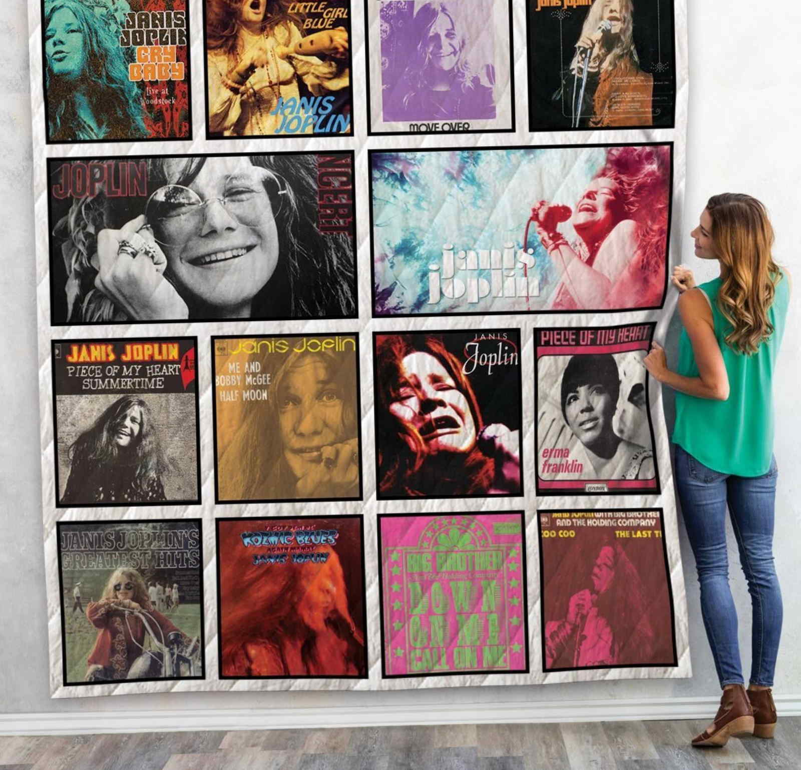 Janis Joplin Singles Albums Quilt Blankets