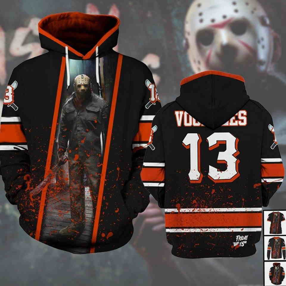 Jason Voorhees Friday The 13th Halloween Horror Art 3D Hoodie Zipper Hoodie