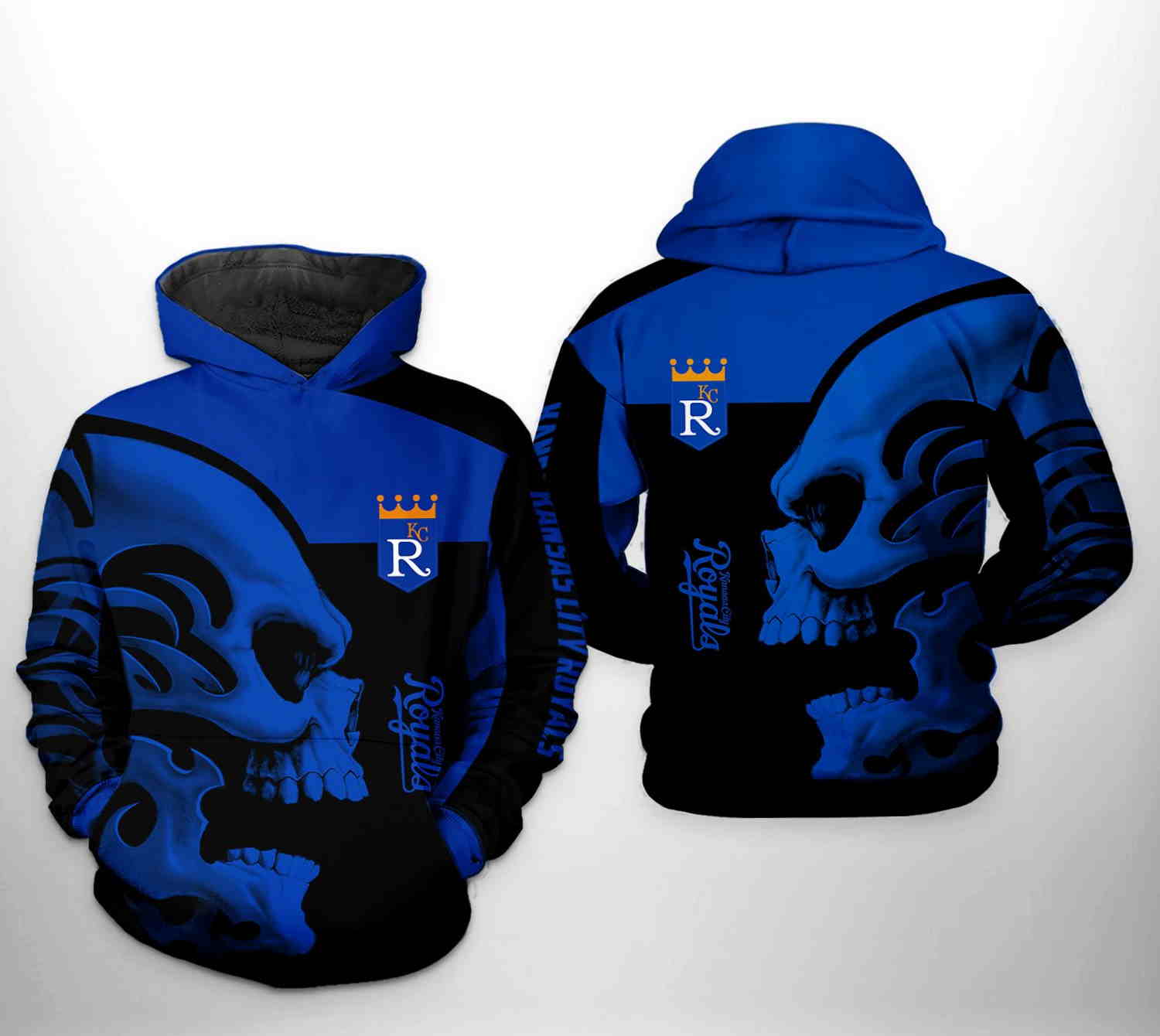 Kansas City Royals MLB Skull 3D Hoodie Zipper Hoodie