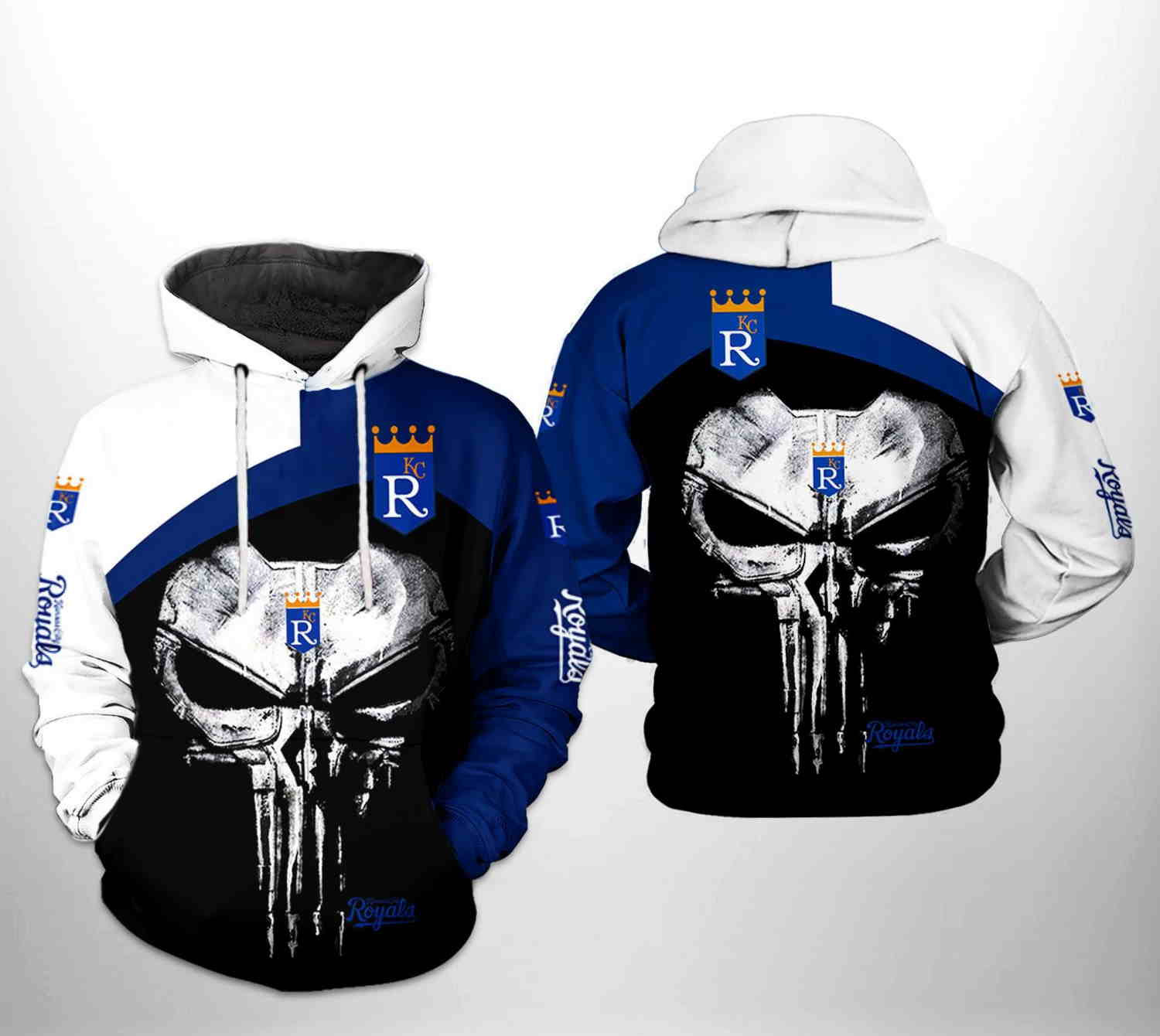 Kansas City Royals MLB Skull Punisher 3D Hoodie Zipper Hoodie