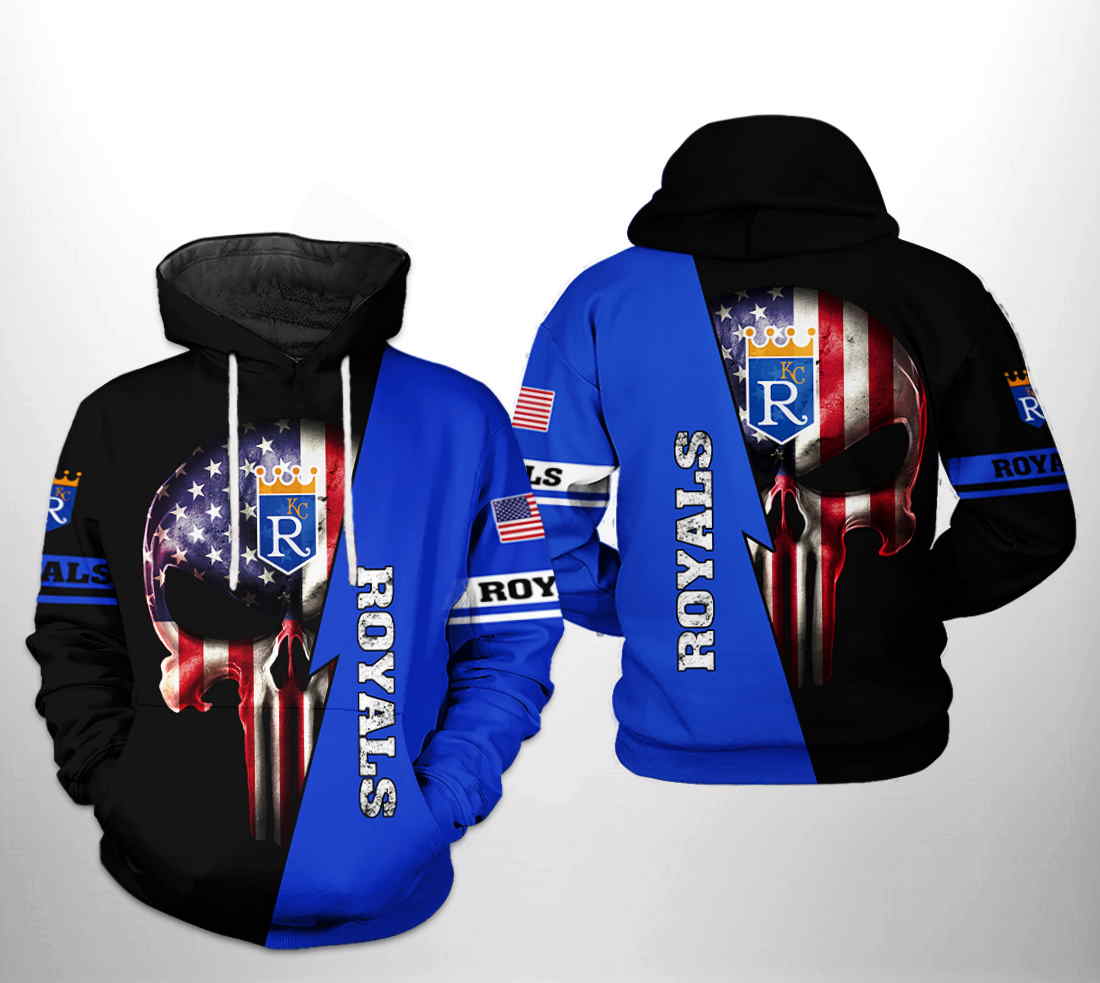 Kansas City Royals MLB US Flag Skull 3D Hoodie Zipper Hoodie