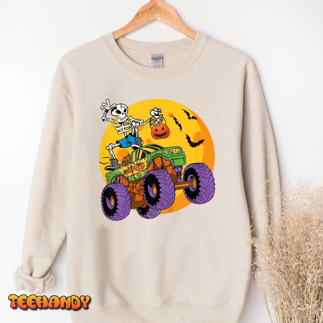 Kids Skeleton Monster Truck Trick Treat Halloween Monster Truck T-Shirt