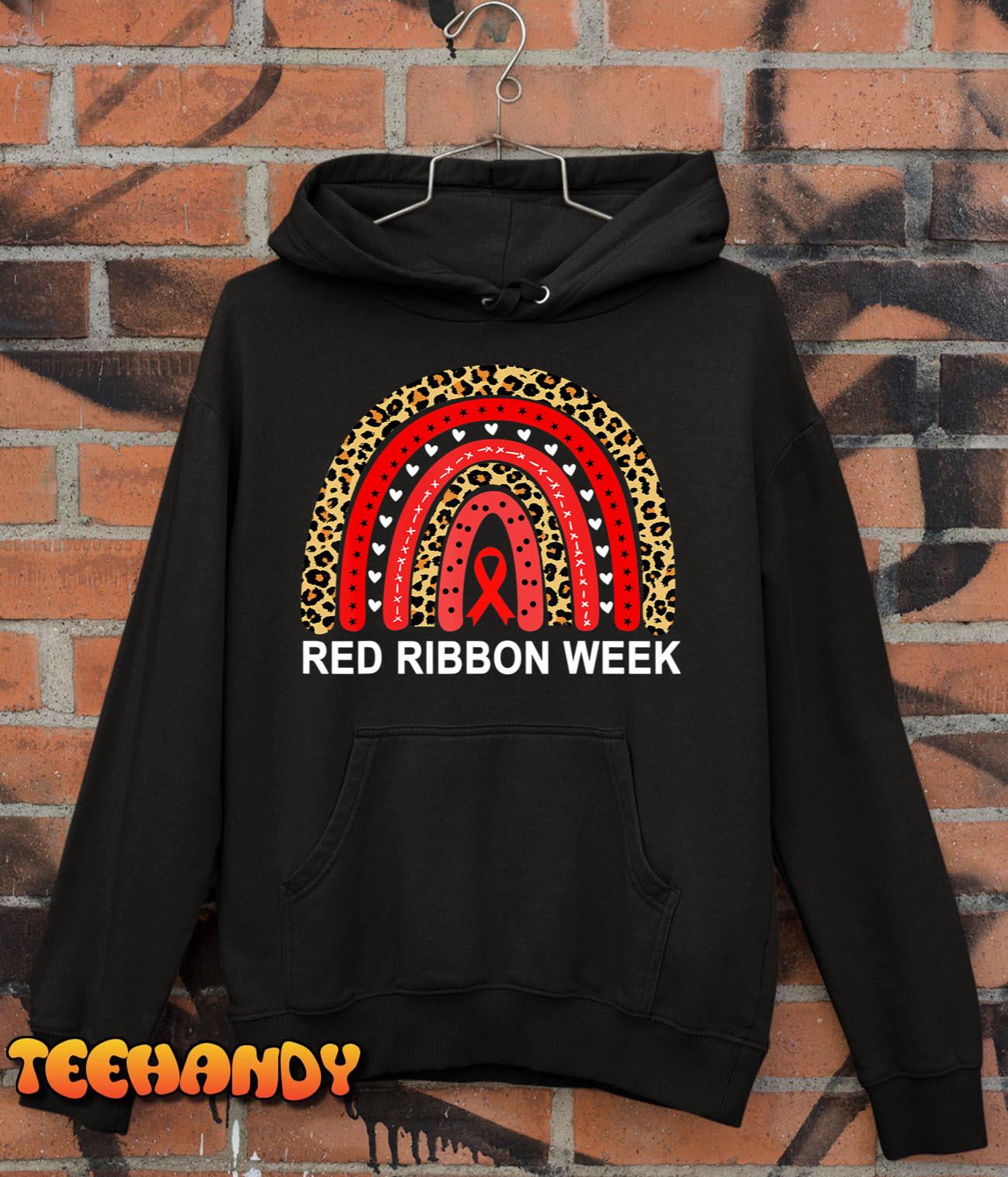 Leopard In October We Wear Red Ribbon Week Rainbow Drug Free T-Shirt