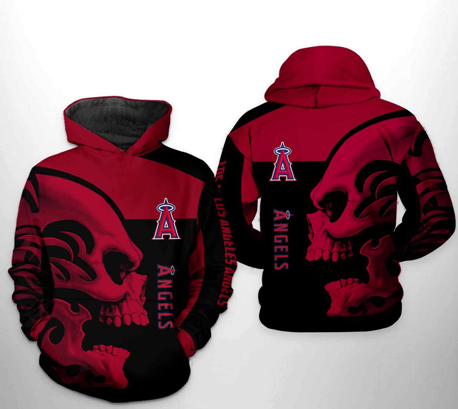 Los Angeles Angels MLB Skull 3D Hoodie Zipper Hoodie