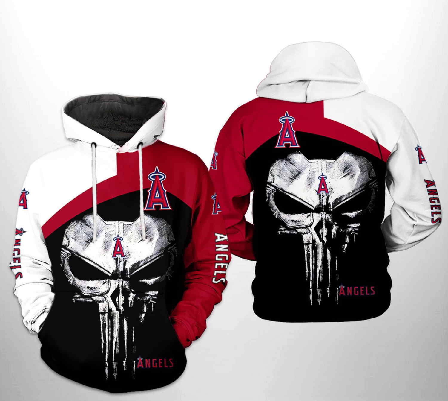 Los Angeles Angels MLB Skull Punisher 3D Hoodie Zipper Hoodie