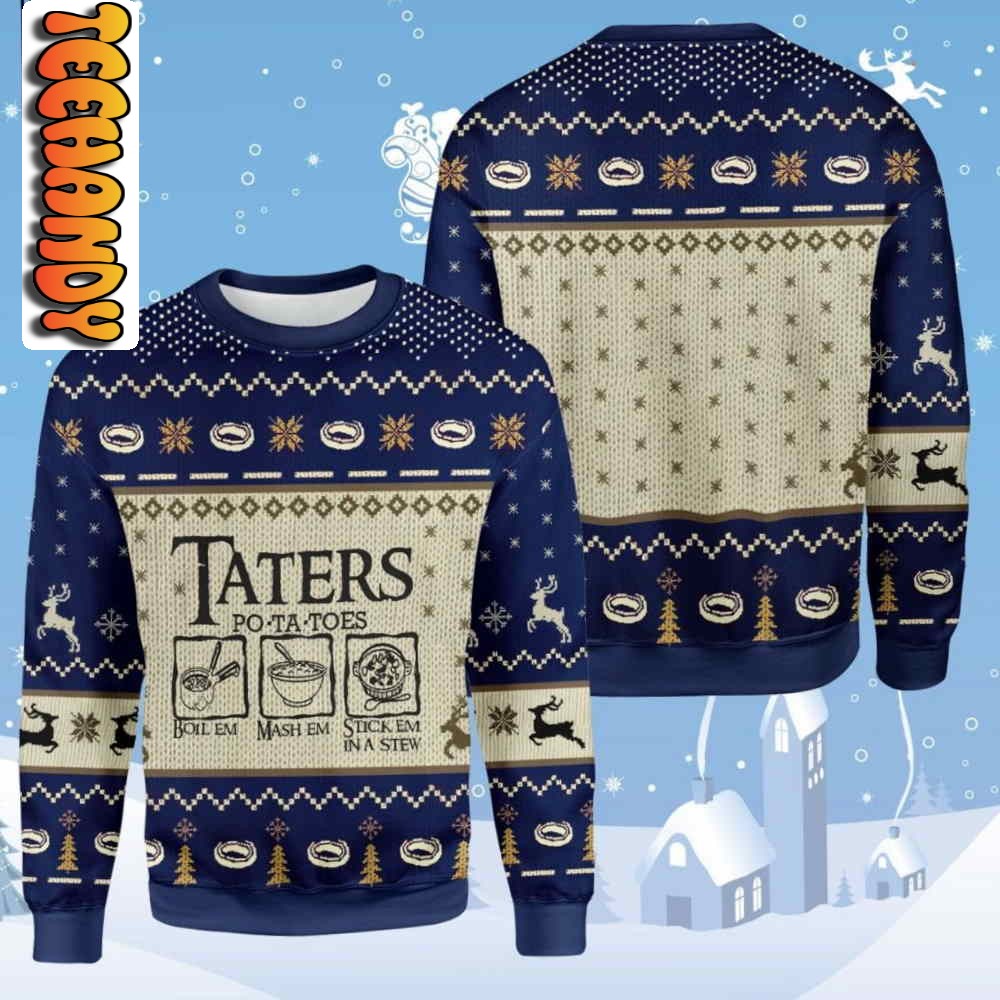 Lotr Taters Potatoes Christmas Blue Color Ugly Sweater