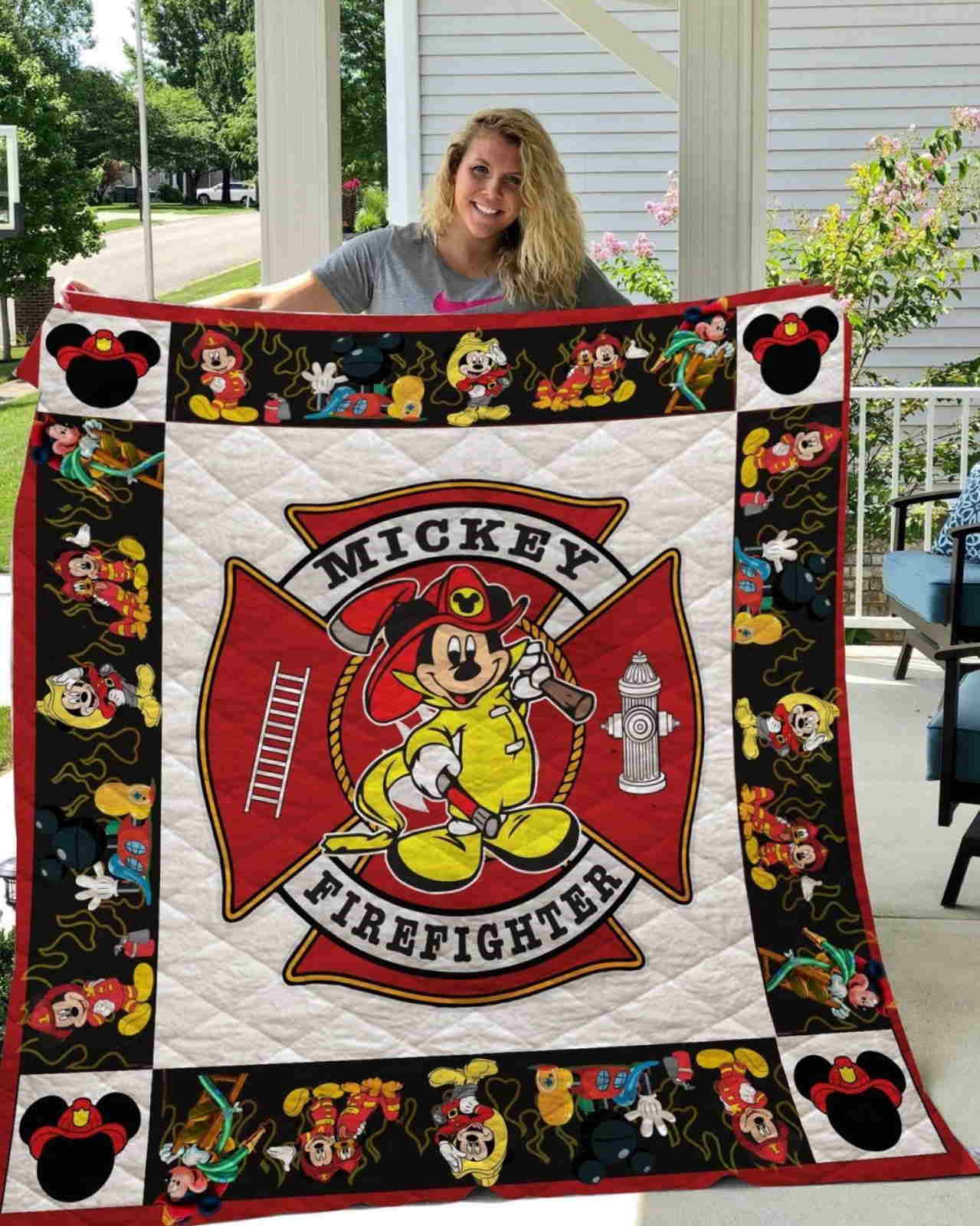 Mickey Firefighter Police Quilt Blanket