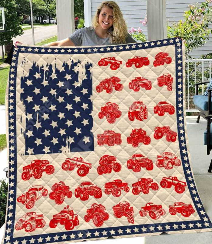 Monster Truck Us Flag Like 3D Quilt Blanket