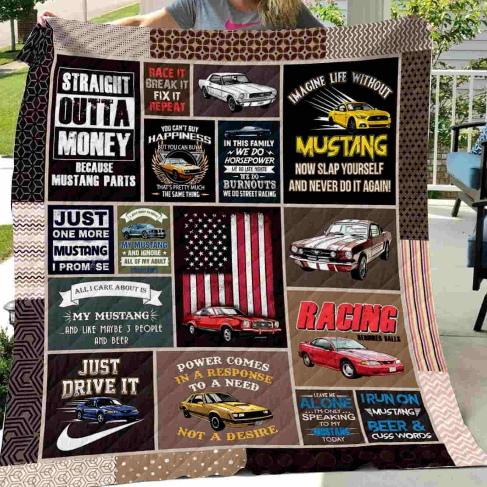 Mustang Art 3D Quilt Blanket