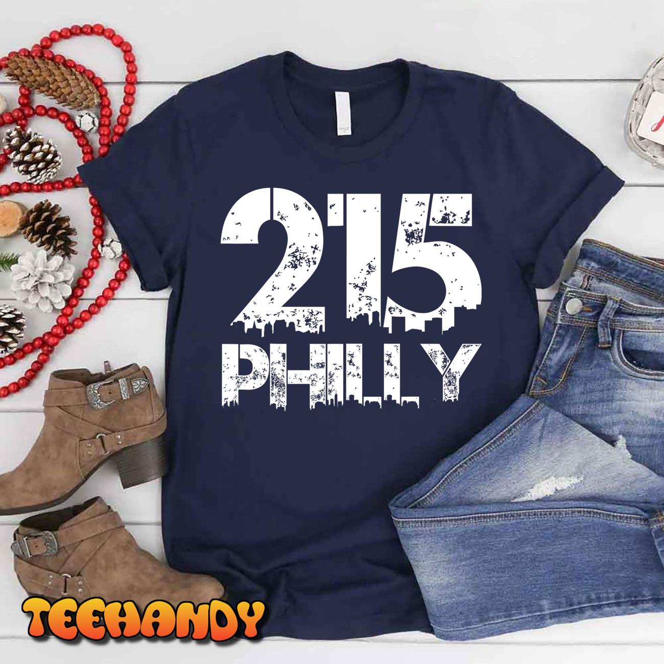Philadelphia Philly 215 Area Code Distressed Gritty T Shirt T-Shirt
