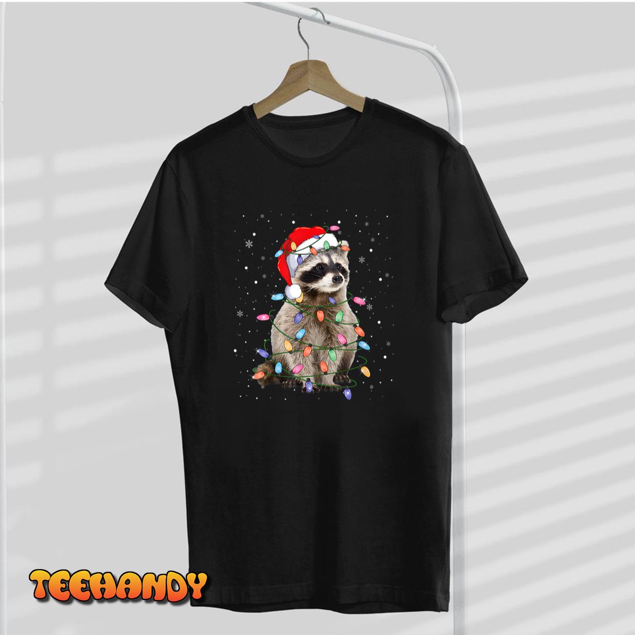 Raccoon Christmas Tree Lights Pajama Santa Racoon Lover Xmas T-Shirt