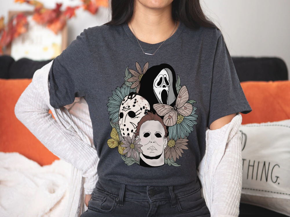 Retro Halloween Shirt, Halloween Floral Tshirt, Scream Halloween Gift Unisex T Shirt
