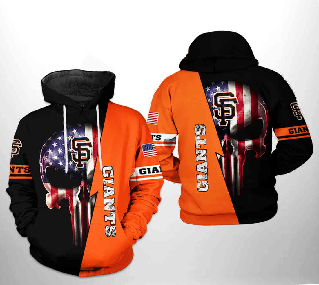 San Francisco Giants MLB US Flag Skull 3D Hoodie Zipper Hoodie