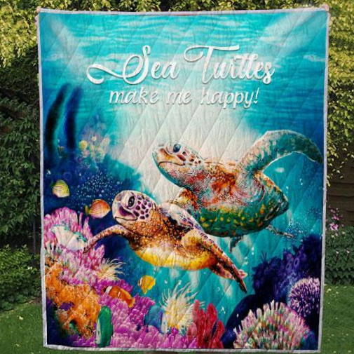 Sea Turtles Make Me Happy 3D Quilt Blanket