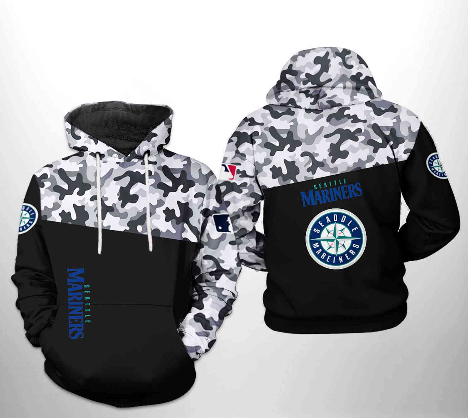 Seattle Mariners MLB Camo Veteran 3D Hoodie Zipper Hoodie