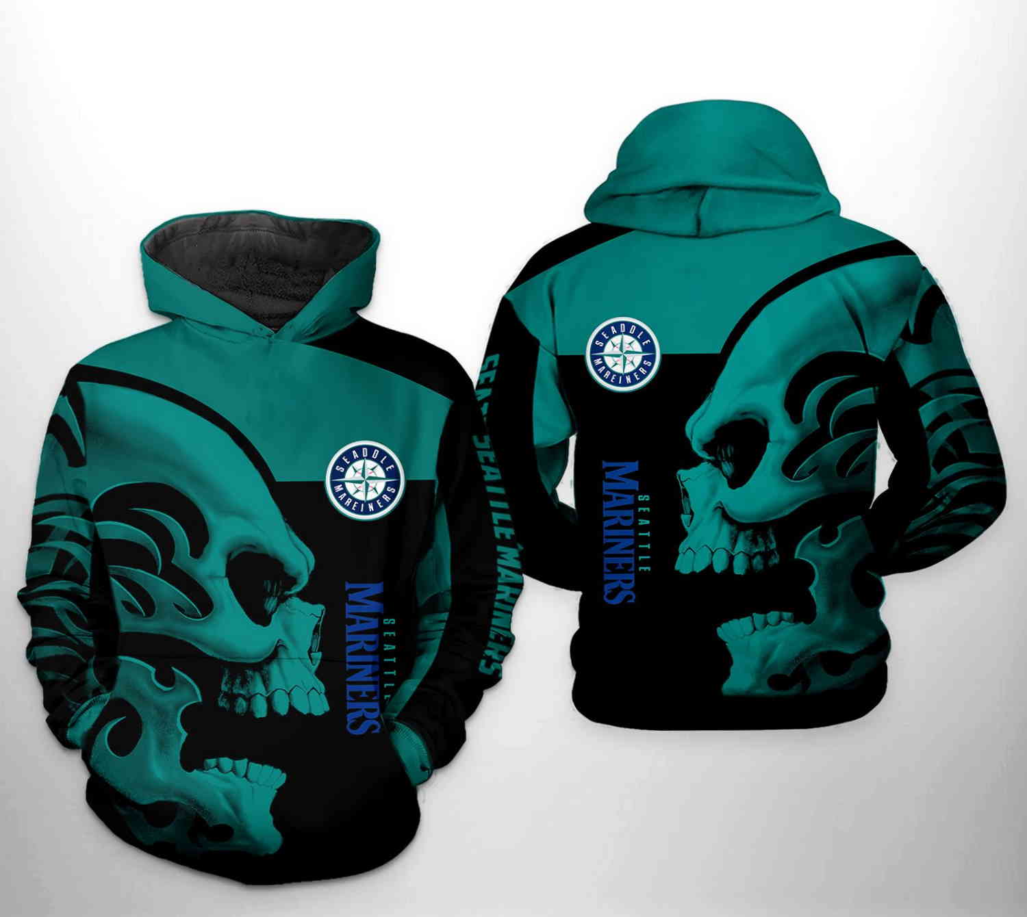 Seattle Mariners MLB Skull 3D Hoodie Zipper Hoodie