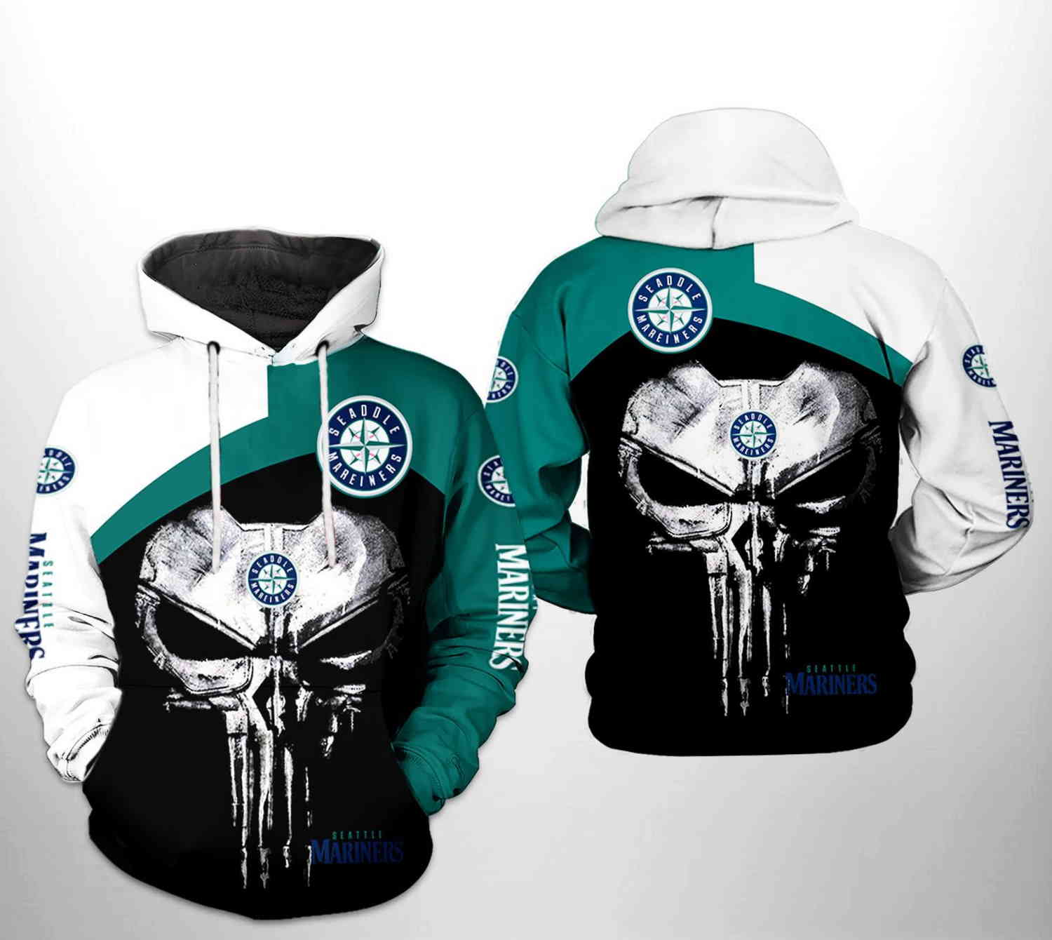 Seattle Mariners MLB Skull Punisher 3D Hoodie Zipper Hoodie