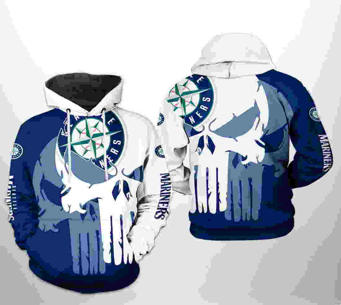 Seattle Mariners MLB Team Skull 3D Hoodie Zipper Hoodie