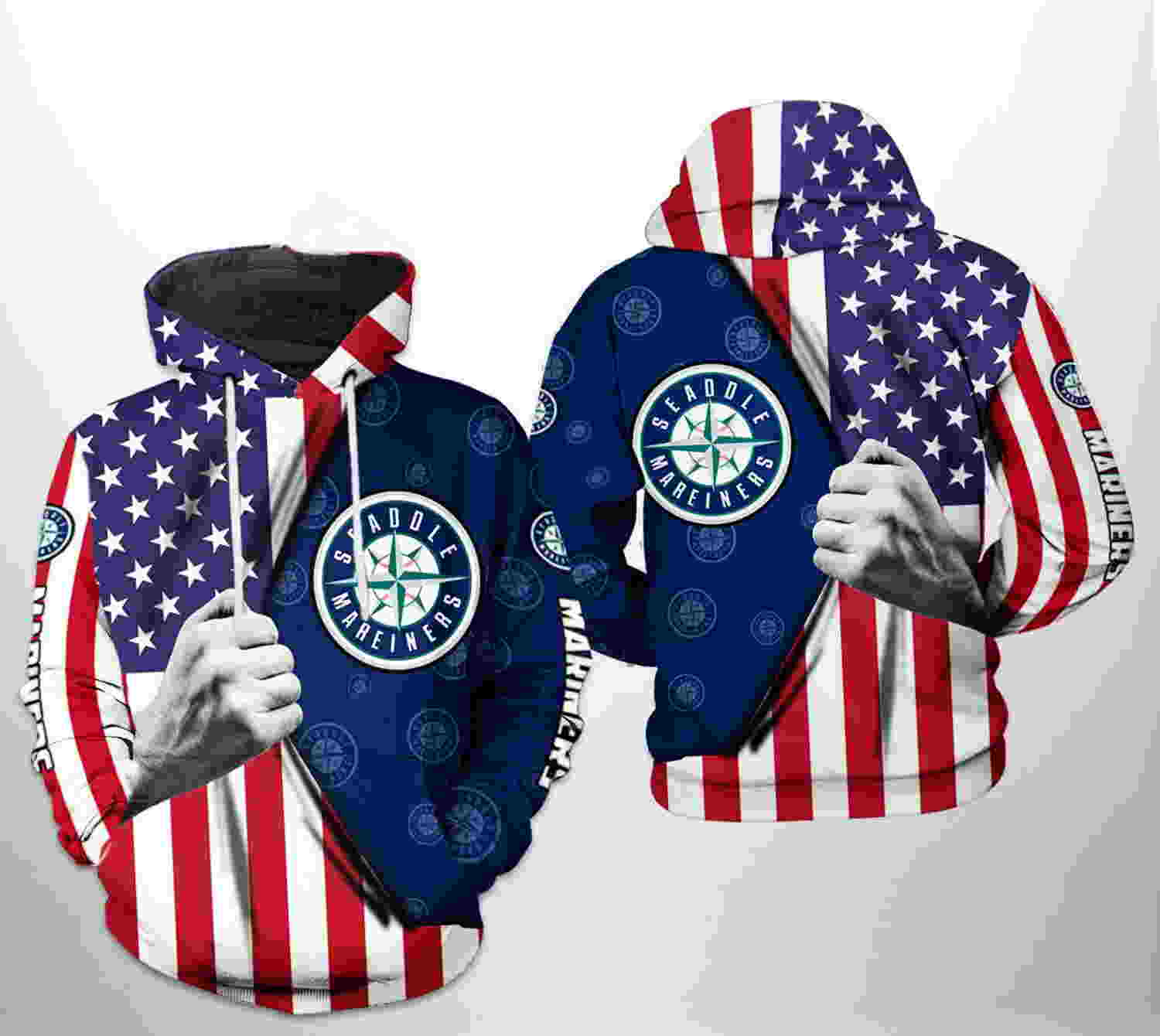 Seattle Mariners MLB US Flag 3D Hoodie Zipper Hoodie