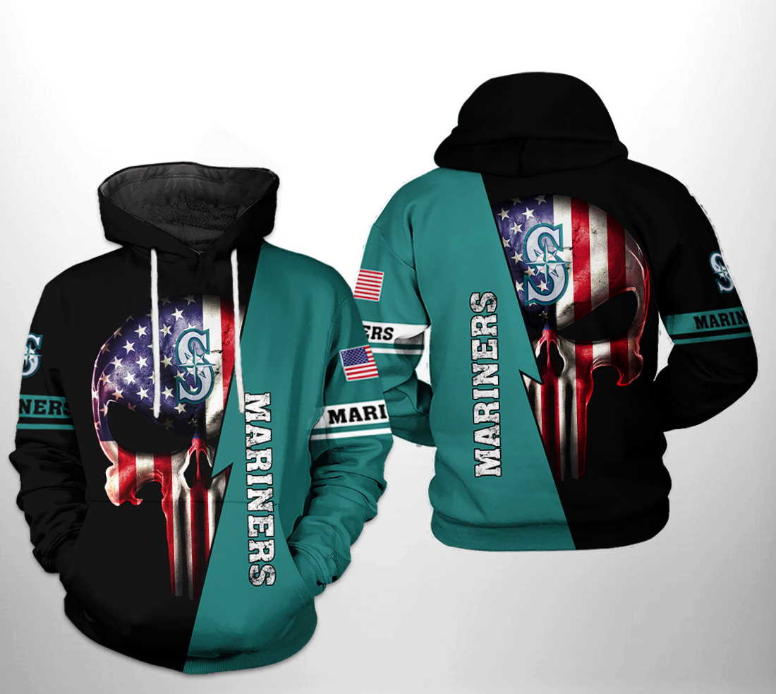 Seattle Mariners MLB US Flag Skull 3D Hoodie Zipper Hoodie