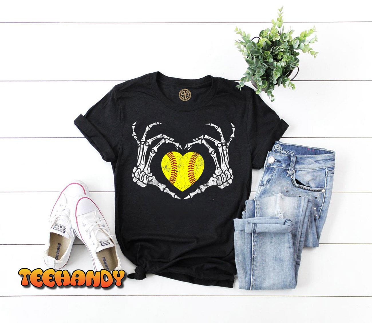 Softball Heart Skeleton Hand Halloween Costume Men Kids Boys T-Shirt