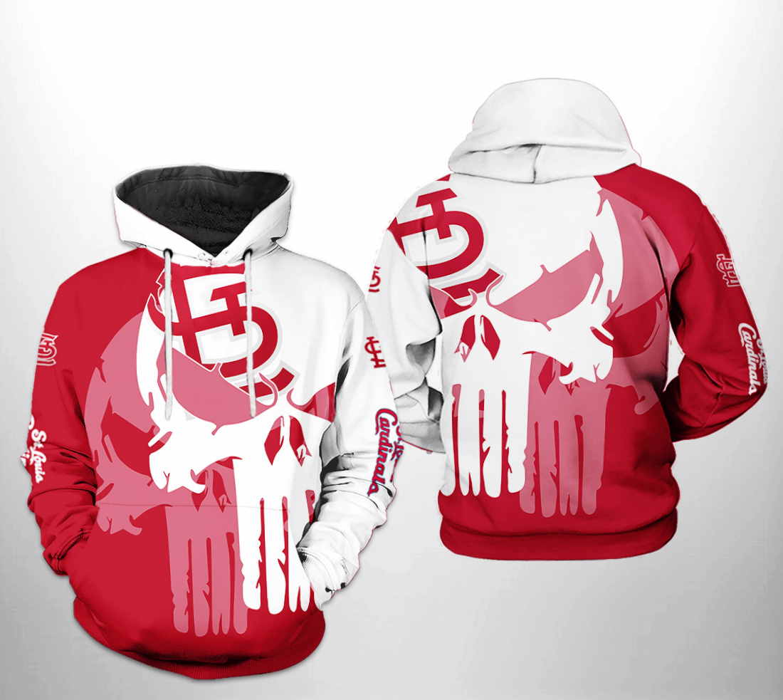 St. Louis Cardinals MLB Team Skull 3D Hoodie Zipper Hoodie