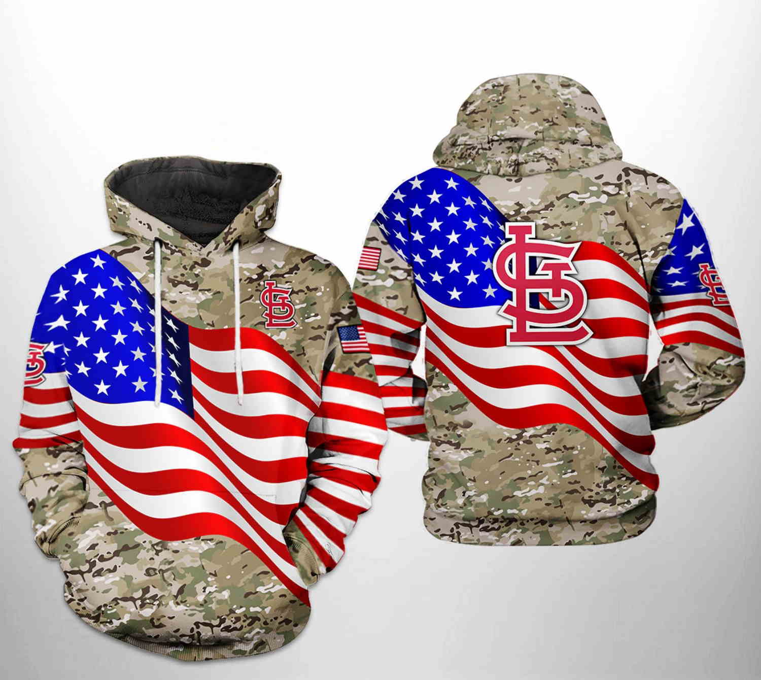 St. Louis Cardinals MLB US Flag Camo Veteran 3D Hoodie Zipper Hoodie