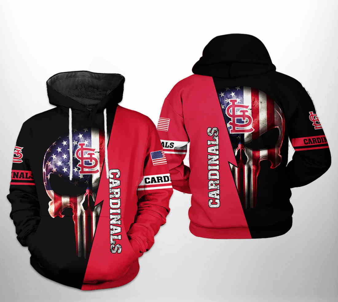 St. Louis Cardinals MLB US Flag Skull 3D Hoodie Zipper Hoodie