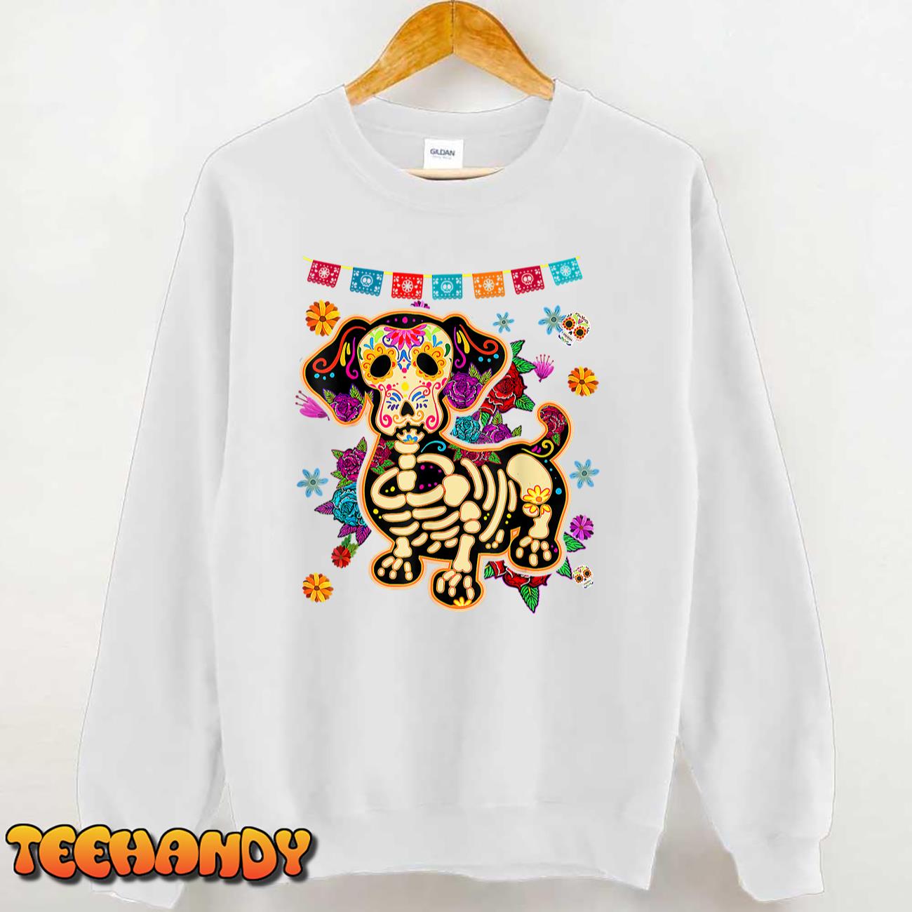 Sugar Skull Mexican Dachshund Bone Halloween Day Of Dead T-Shirt