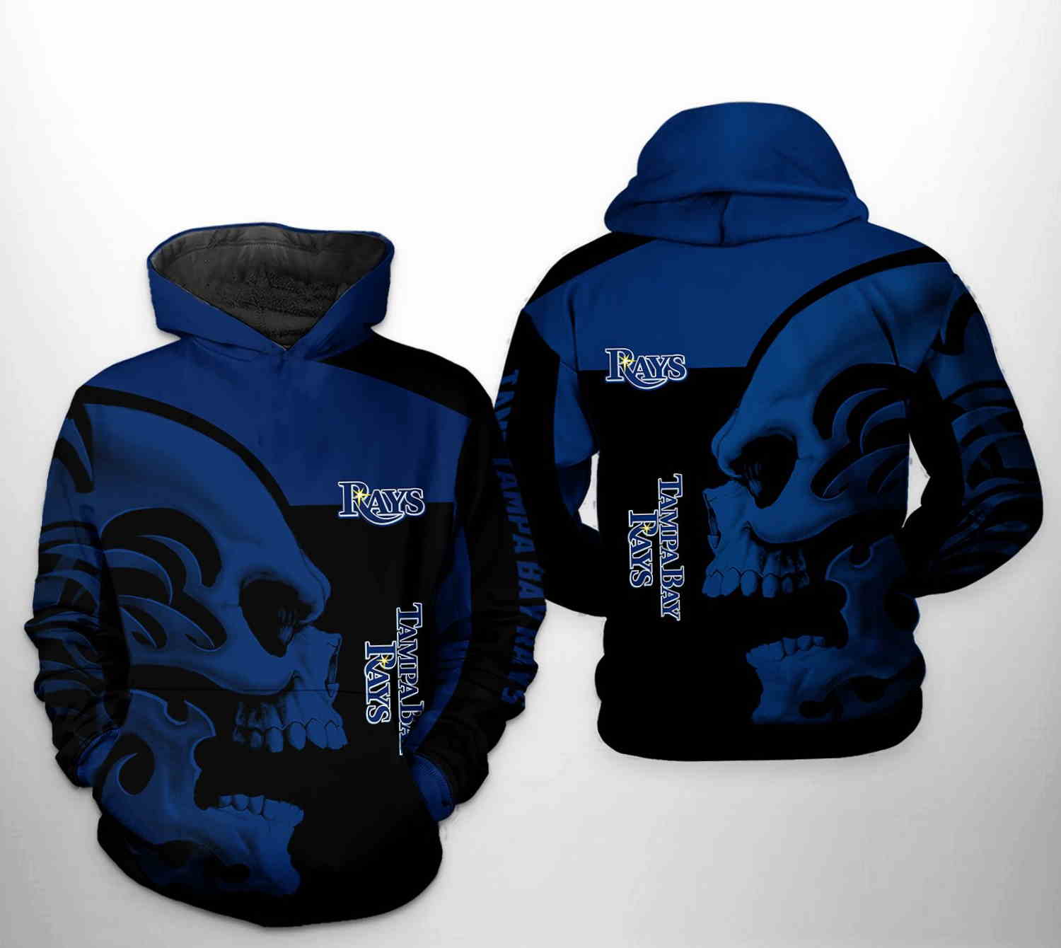 Tampa Bay Rays MLB Skull 3D Hoodie Zipper Hoodie