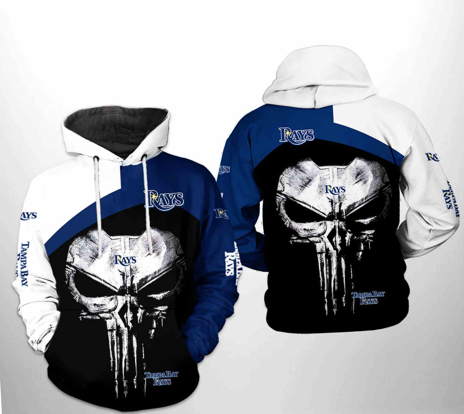 Tampa Bay Rays MLB Skull Punisher 3D Hoodie Zipper Hoodie