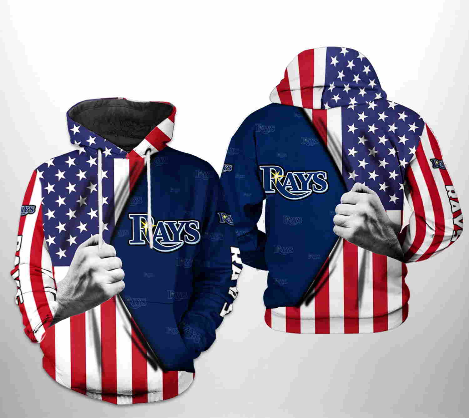 Tampa Bay Rays MLB US Flag 3D HoodieZipper Hoodie