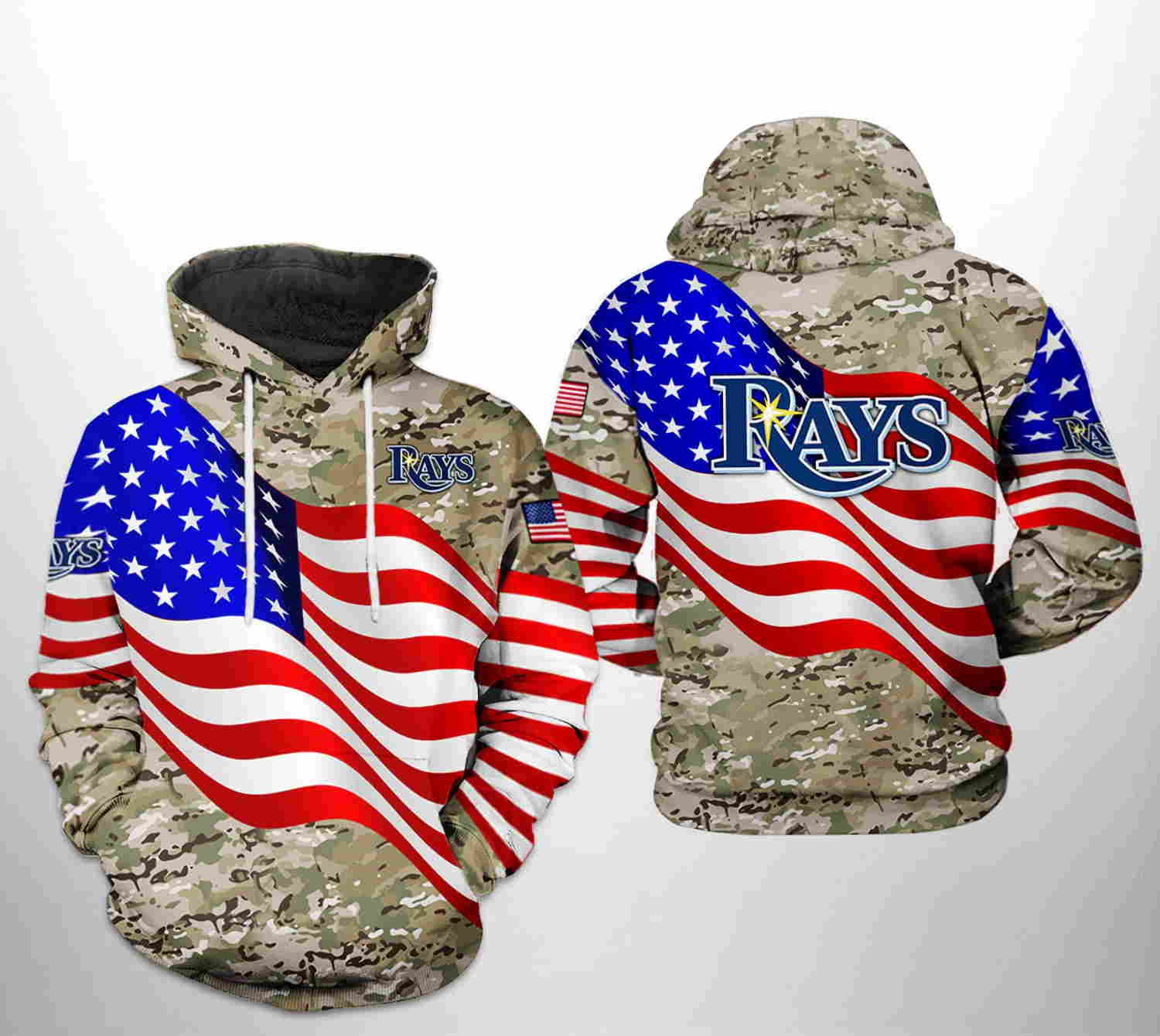 Tampa Bay Rays MLB US Flag Camo Veteran 3D Hoodie Zipper Hoodie