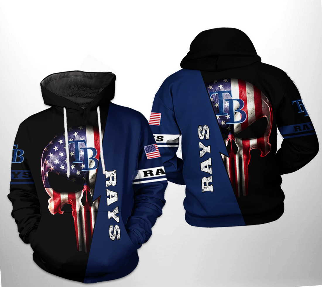 Tampa Bay Rays MLB US Flag Skull 3D Hoodie Zipper Hoodie