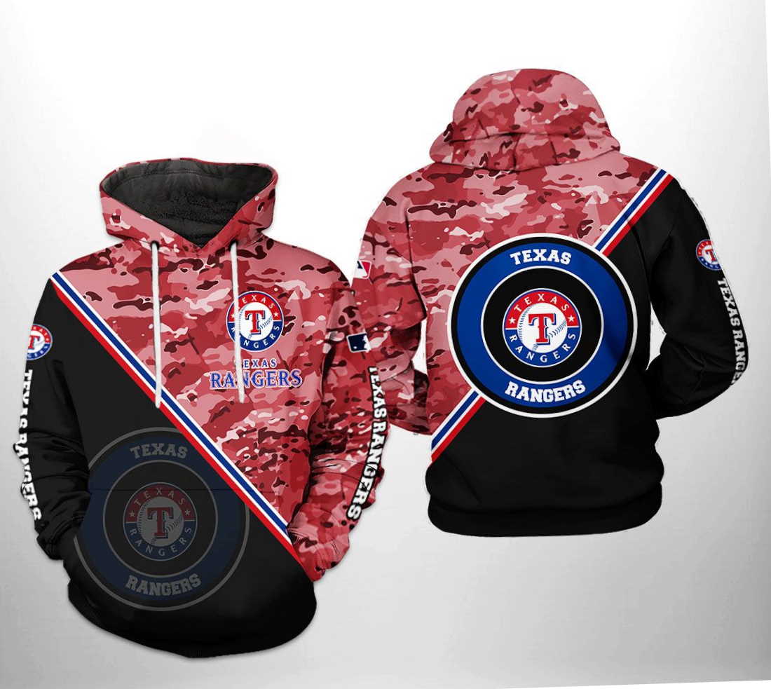 Texas Rangers MLB Camo Team 3D Hoodie Zipper Hoodie