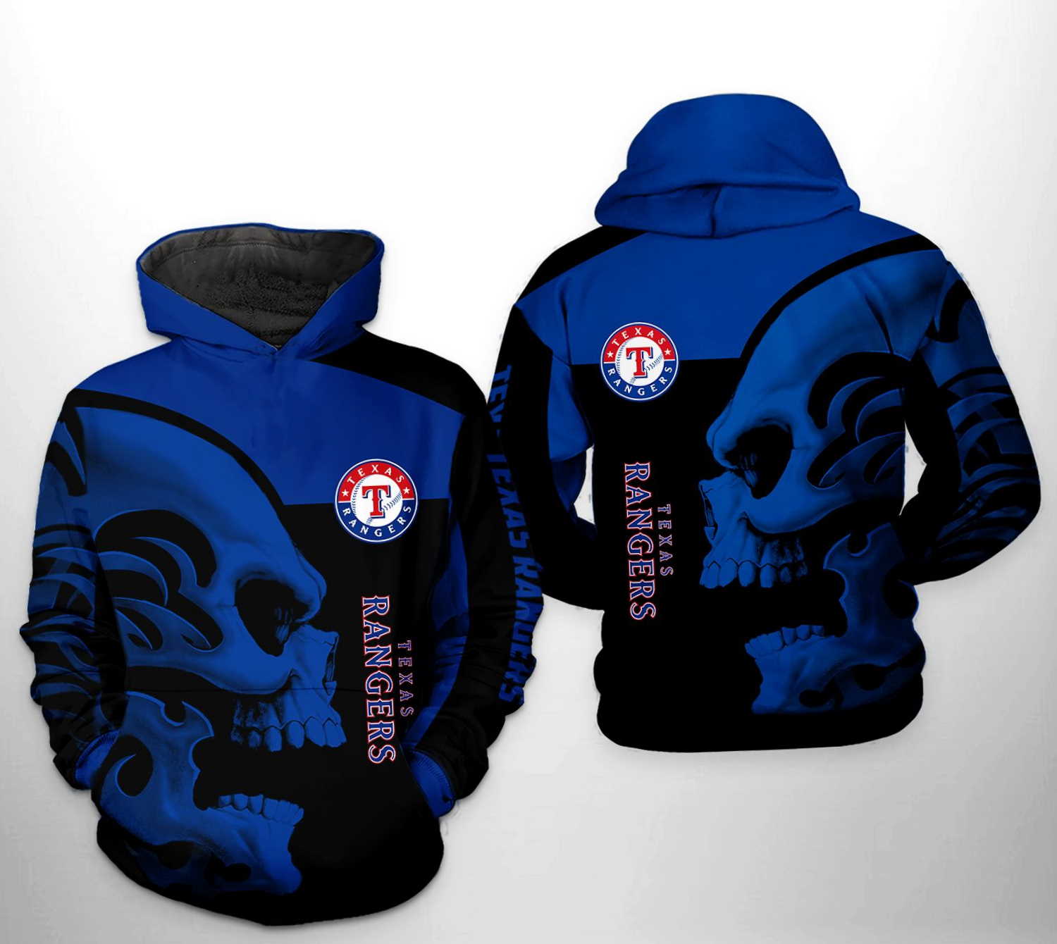 Texas Rangers MLB Skull 3D Hoodie Zipper Hoodie