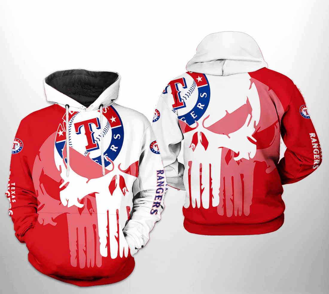 Texas Rangers MLB Team Skull 3D Hoodie Zipper Hoodie