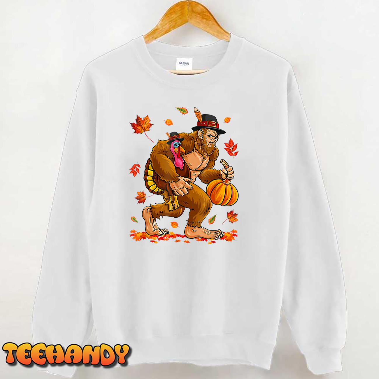 Thanksgiving Bigfoot Turkey Pumpkin Day Boys Men T-Shirt