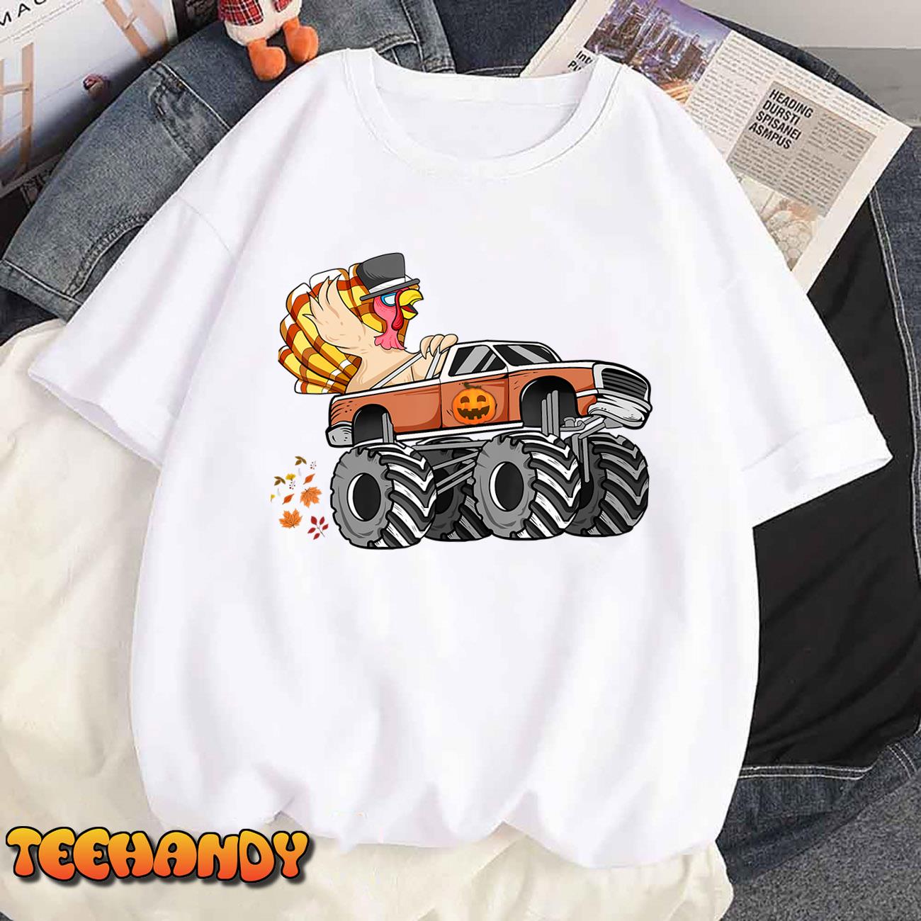 Thanksgiving Day Turkey Riding Monster Truck Funny Cute T-Shirt