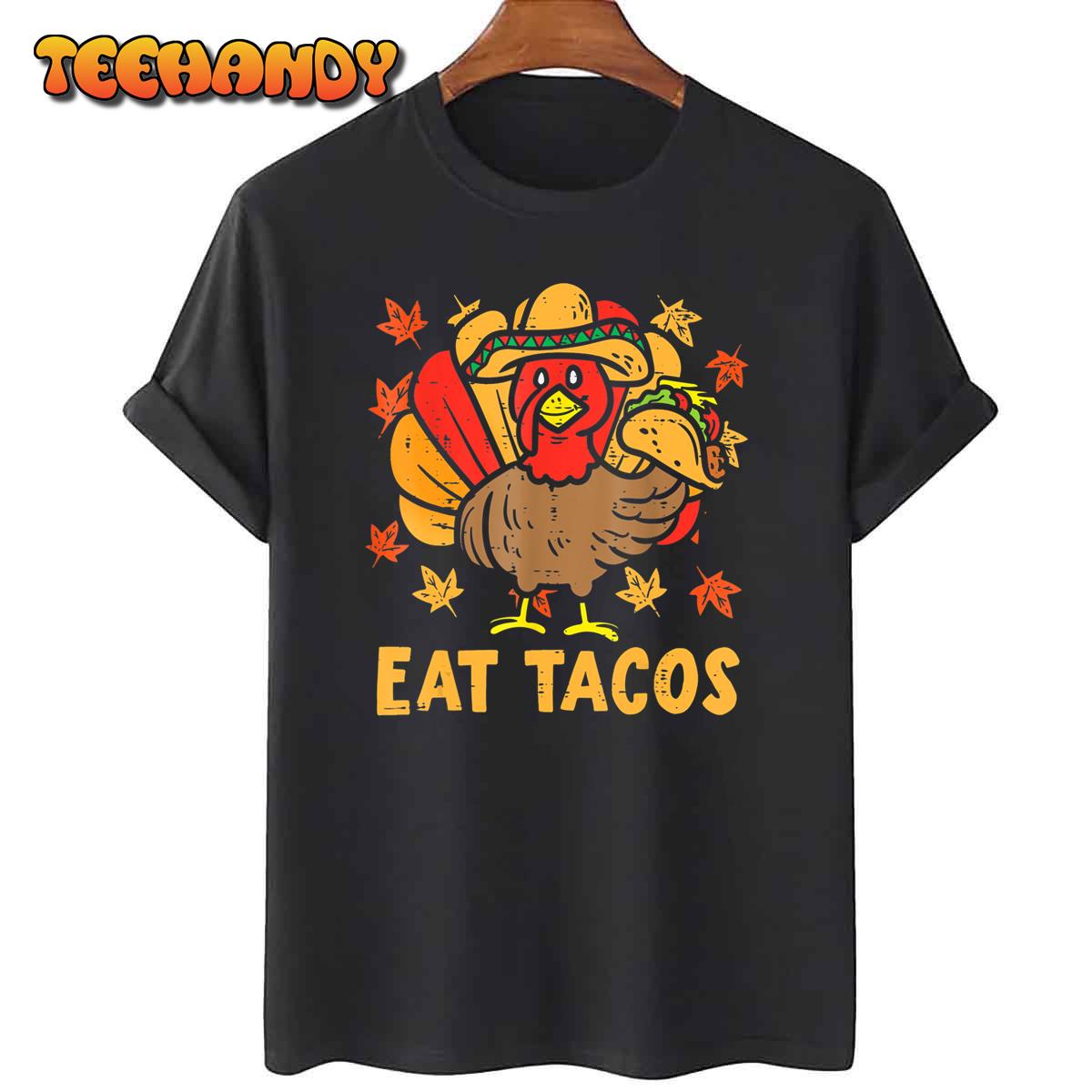 Thanksgiving Turkey Eat Tacos Funny Boys Kids Turkey T-Shirt