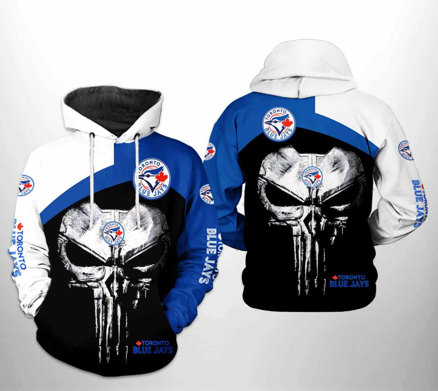 Toronto Blue Jays MLB Skull Punisher 3D Hoodie Zipper Hoodie