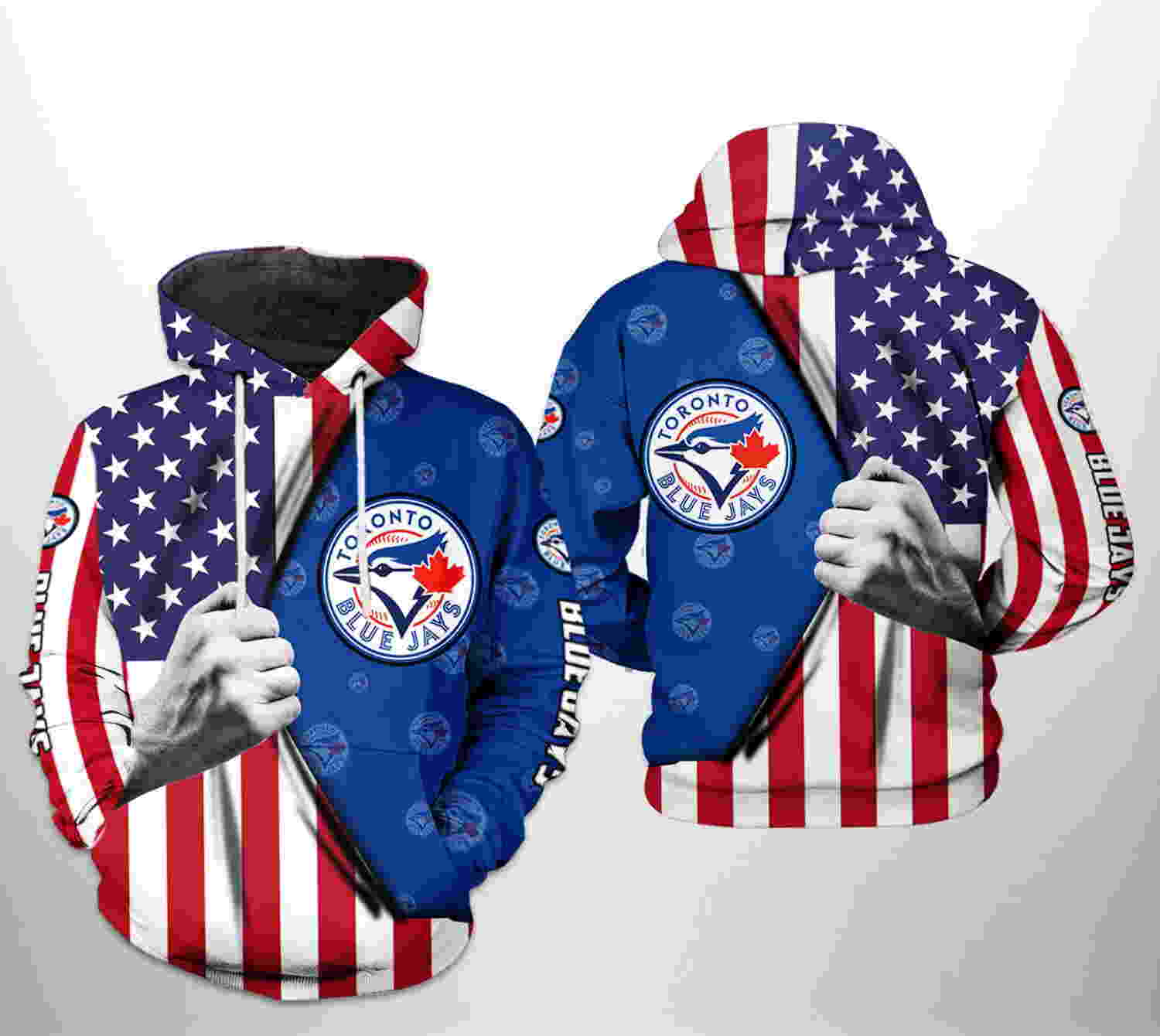 Toronto Blue Jays MLB US Flag 3D Hoodie Zipper Hoodie