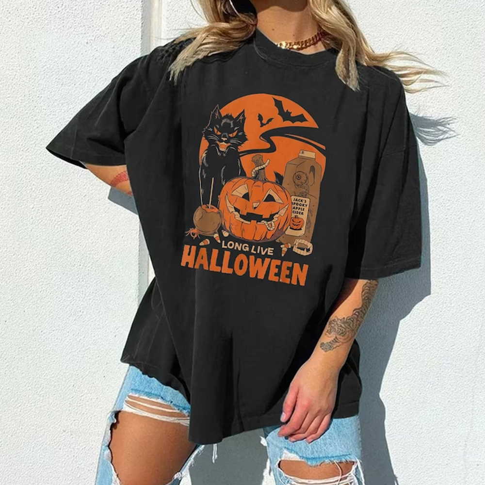 Vintage Halloween Sweatshirt Witchy Pumpkin Black Cat Sweatshirt