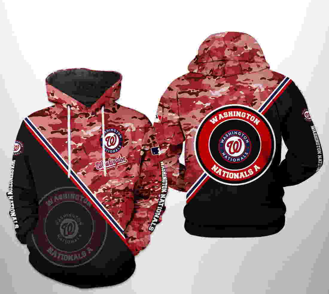 Washington Nationals MLB Camo Team 3D Hoodie Zipper Hoodie