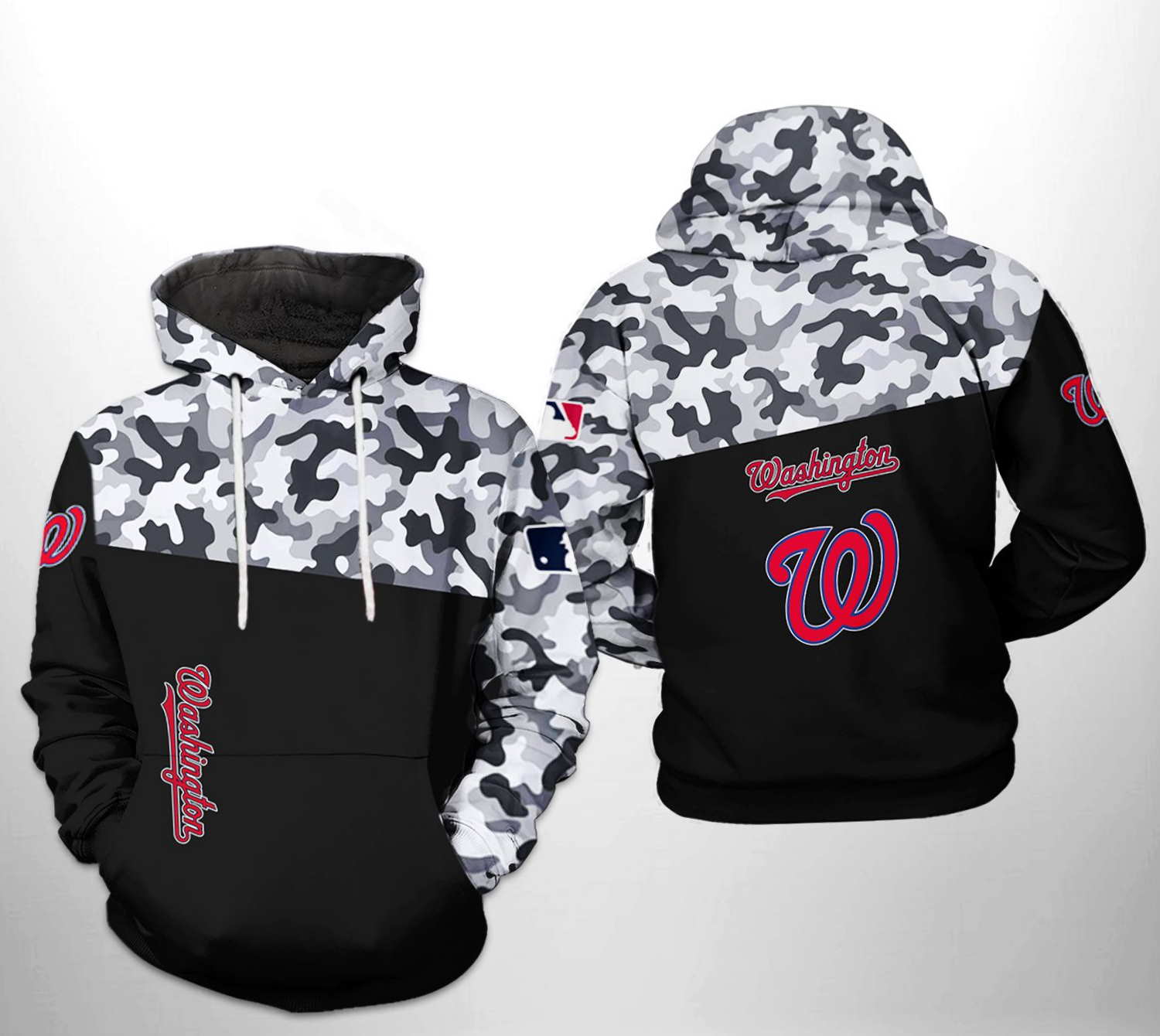 Washington Nationals MLB Camo Veteran 3D Hoodie Zipper Hoodie