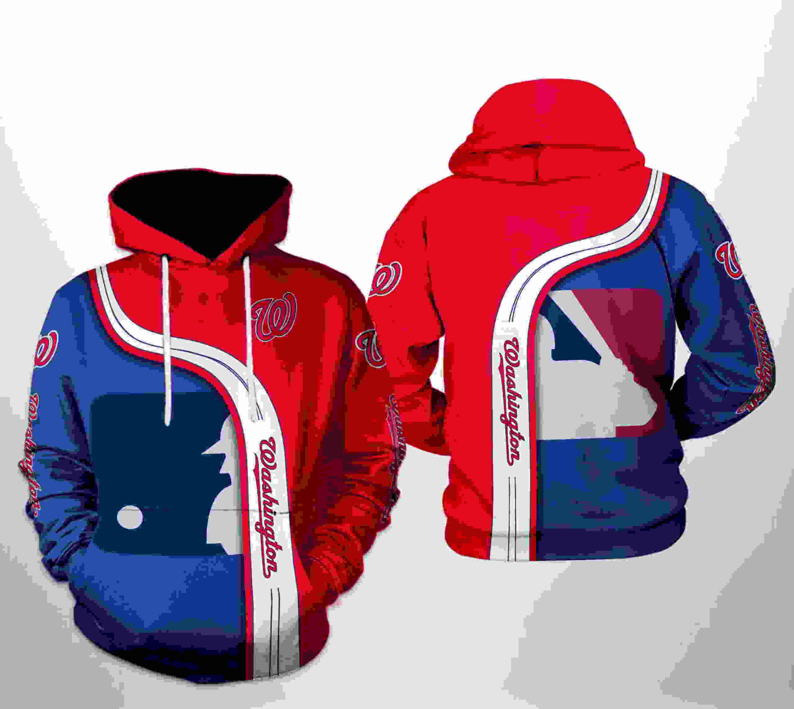 Washington Nationals MLB Team 3D Hoodie Zipper Hoodie