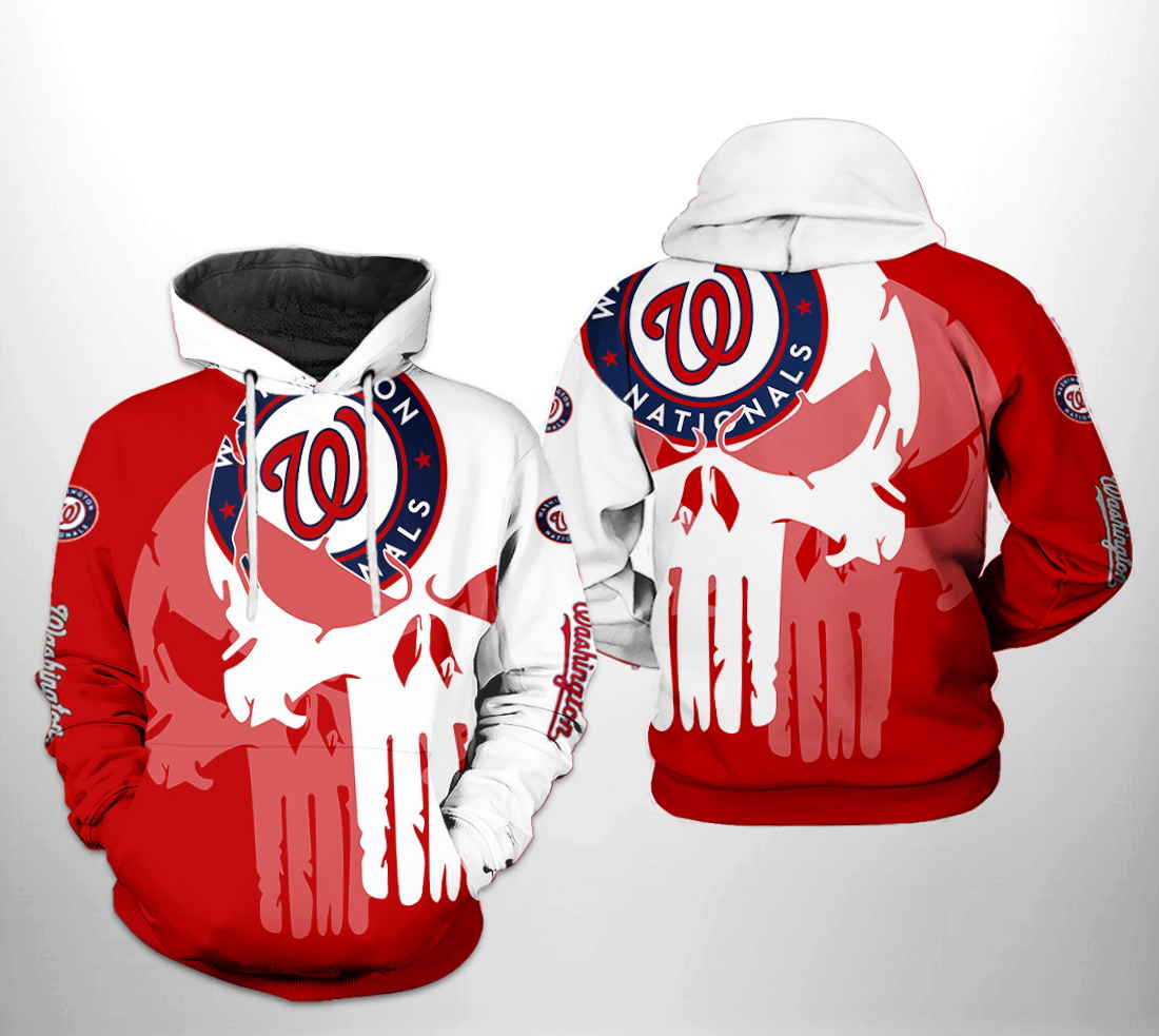 Washington Nationals MLB Team Skull 3D Hoodie Zipper Hoodie